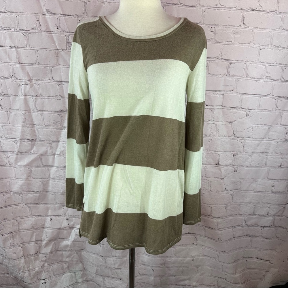 NWT bombom boutique cream tan Striped Long Sleeve sweater tunic